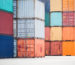 colorful container stacking in depot, modern logistics background